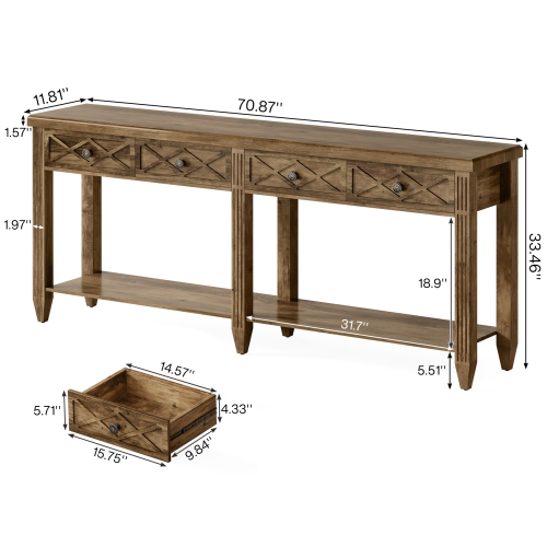 Lantine – Table console très longue de 70,87 po, tables de canapés à 4 tiroirs avec espace de rangement inférieur, meubles d'appoint pour le