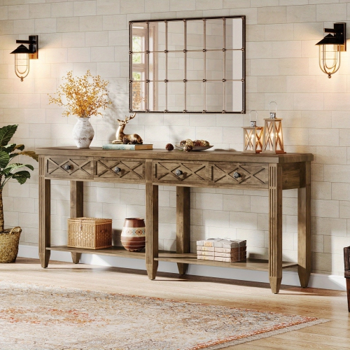 Lantine – Table console très longue de 70,87 po, tables de canapés à 4 tiroirs avec espace de rangement inférieur, meubles d'appoint pour le
