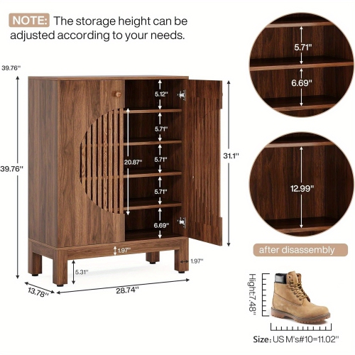Lantine 5-Tier Farmhouse Shoe Cabinet with Round Louvered Doors, Farmhouse Kitchen Storage Cabinet with Removable Shelves, 5-Tier en Accent Cabinet