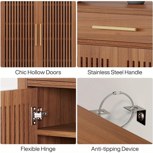 Lantine Shoe Cabinet, 5-Tier Shoe Storage Cabinet with Louvered Doors and Drawer, Freestanding Wooden Shoe Rack Organizer with Adjustable Shelves for