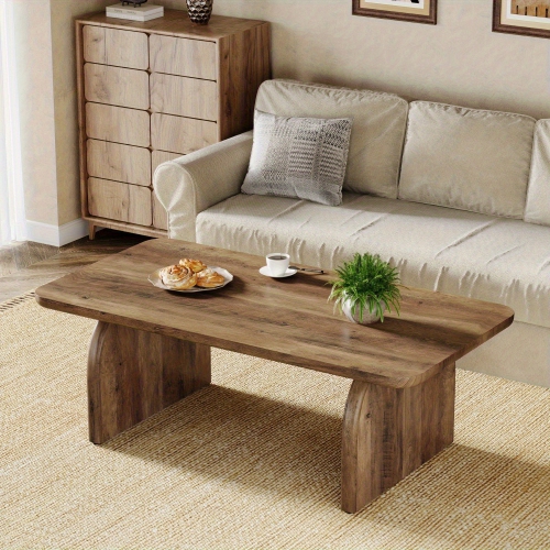 Table basse rectangulaire Lantine, table de salon rectangulaire en bois de 47 po, table basse basse d'appoint Farmhouse avec base robuste et