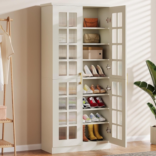 Grande armoire à chaussures de 71 po avec portes Lantine, armoire de rangement à chaussures à 8 niveaux avec tablettes réglables,