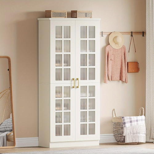 Grande armoire à chaussures de 71 po avec portes Lantine, armoire de rangement à chaussures à 8 niveaux avec tablettes réglables,