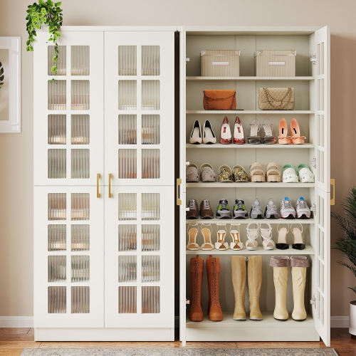 Grande armoire à chaussures de 71 po avec portes Lantine, armoire de rangement à chaussures à 8 niveaux avec tablettes réglables,