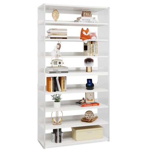 Lantine 8-Tier Acrylic Shoe Rack, Modern Shoe Storage With Wood Shelves, 63" Shoe Organizer Display Shelf For 24-32 Pairs, Space-Saving, White &