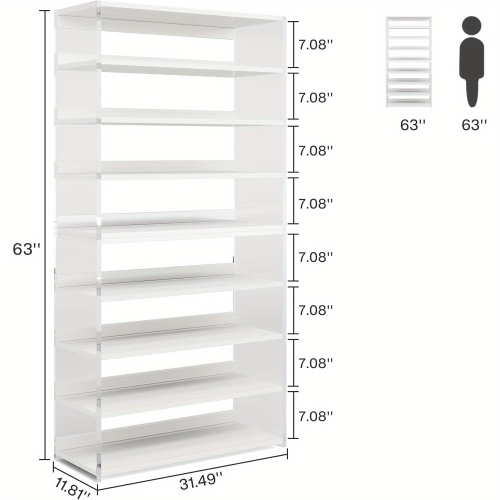 Lantine 8-Tier Acrylic Shoe Rack, Modern Shoe Storage With Wood Shelves, 63" Shoe Organizer Display Shelf For 24-32 Pairs, Space-Saving, White &