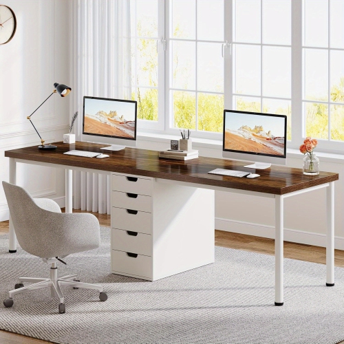 LANTINE  Two Person Computer Desk \w 5 Drawers, 78.7 Inches Extra Long Double Office Desk, Modern Simple Double Computer Desk Study Writing Table