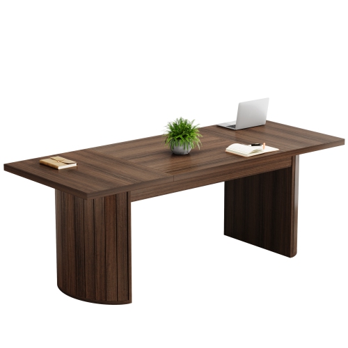 Lantine 78.7' Large Rectangle Meeting Table with Double Pedestal, Farmhouse Seminar Table Boardroom Desk for Office Meeting Conference Room, Rustic