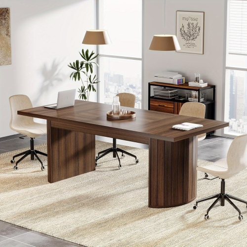 Lantine 78.7' Large Rectangle Meeting Table with Double Pedestal, Farmhouse Seminar Table Boardroom Desk for Office Meeting Conference Room, Rustic