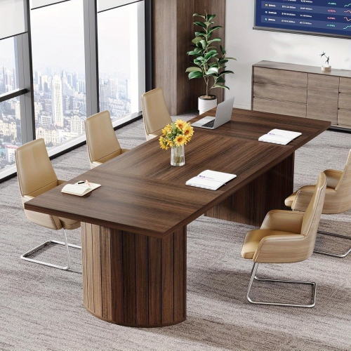 Lantine 78.7' Large Rectangle Meeting Table with Double Pedestal, Farmhouse Seminar Table Boardroom Desk for Office Meeting Conference Room, Rustic