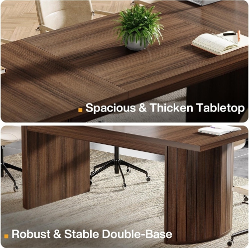 Lantine 78.7' Large Rectangle Meeting Table with Double Pedestal, Farmhouse Seminar Table Boardroom Desk for Office Meeting Conference Room, Rustic