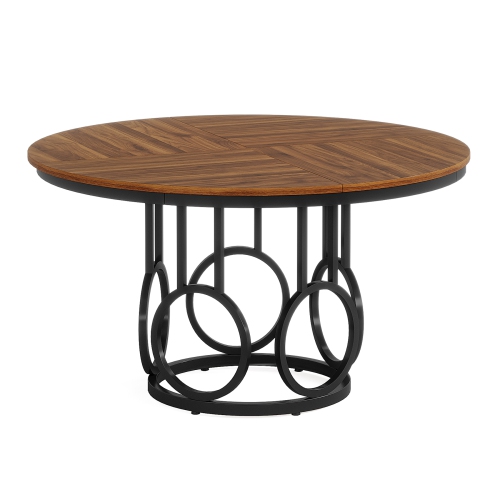 Lantine Round Dining Table with Sturdy Metal Base for 4-6 People, Large Circle Table for Dining Room, Reception Room, Canteen, Living Room