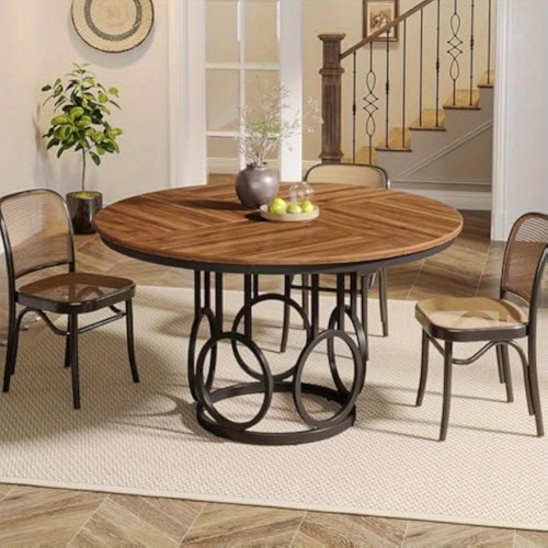 Lantine Round Dining Table with Sturdy Metal Base for 4-6 People, Large Circle Table for Dining Room, Reception Room, Canteen, Living Room