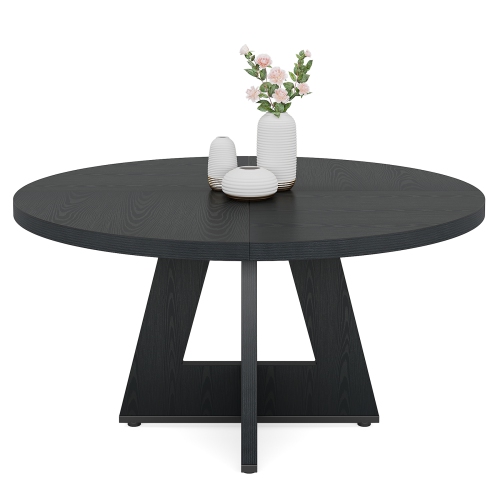 Lantine Round Dining Table for 4-6 People 47 Inch Wood Dining Table with Pedestal Base Walnut