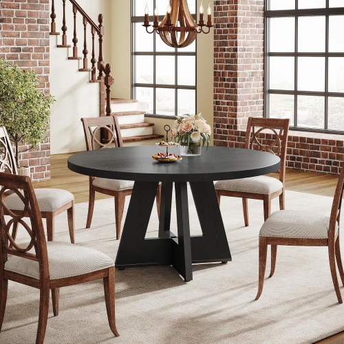 Lantine Round Dining Table for 4-6 People 47 Inch Wood Dining Table with Pedestal Base Walnut
