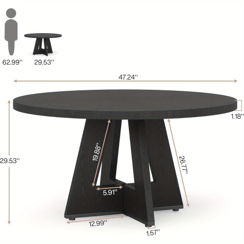 Lantine Round Dining Table for 4-6 People 47 Inch Wood Dining Table with Pedestal Base Walnut