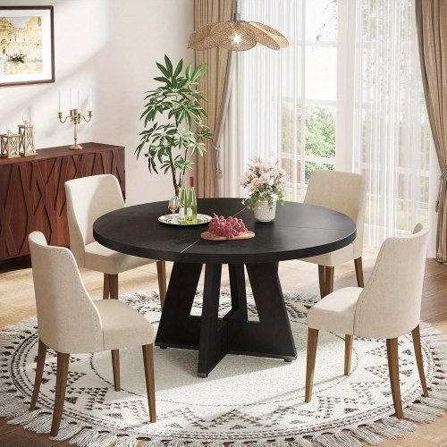 Lantine Round Dining Table for 4-6 People 47 Inch Wood Dining Table with Pedestal Base Walnut