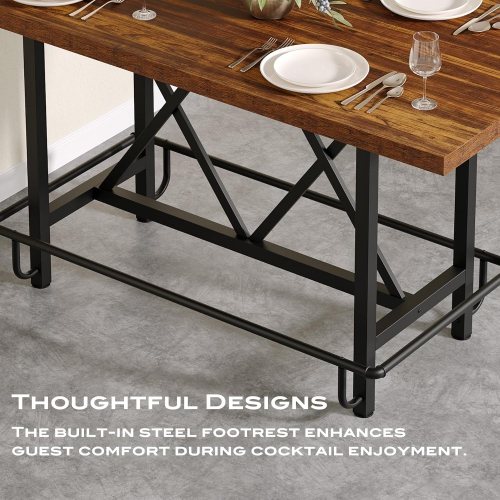 Lantine Rectangular Counter Height Dining Table with Metal Footrest for 6 People, 35.43" Tall