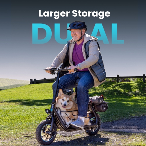 MIHOVER 550W Electric Scooter with Seat for Adult 12 inch Commuter Electric Scooter for Pets with Front & Back Basket Bigger Seat - up to 20 Miles