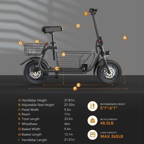 MIHOVER 550W Electric Scooter with Seat for Adult 12 inch Commuter Electric Scooter for Pets with Front & Back Basket Bigger Seat - up to 20 Miles