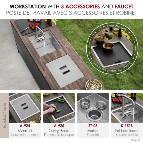 Concealed Dual-Mount Stainless Steel Utility Sink – 20-Inch, 1-Hole Prep Sink Dura-Tek Finish with Stainless Steel Faucet.