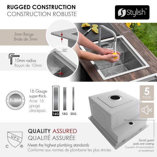 Concealed Dual-Mount Stainless Steel Utility Sink – 20-Inch, 1-Hole Prep Sink Dura-Tek Finish with Stainless Steel Faucet.