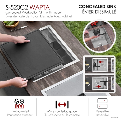 Concealed Dual-Mount Stainless Steel Utility Sink – 20-Inch, 1-Hole Prep Sink Dura-Tek Finish with Matte Black Faucet