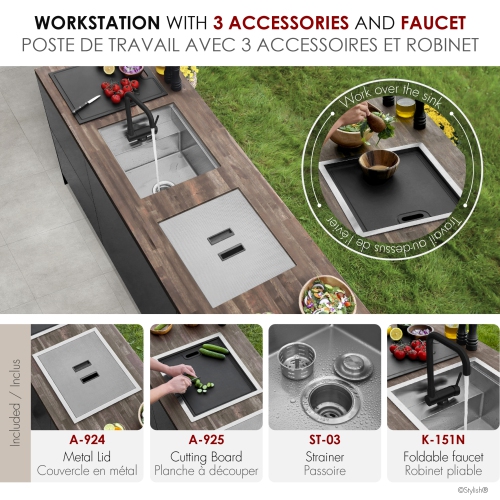 Concealed Dual-Mount Stainless Steel Utility Sink – 20-Inch, 1-Hole Prep Sink Dura-Tek Finish with Matte Black Faucet