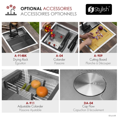 Concealed Dual-Mount Stainless Steel Utility Sink – 20-Inch, 1-Hole Prep Sink Dura-Tek Finish with Matte Black Faucet