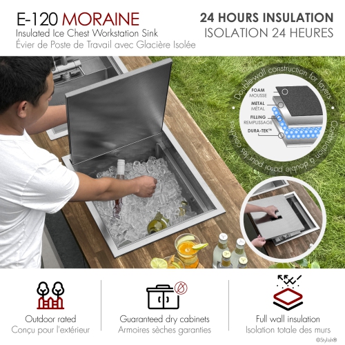 20" Dual-Mount Stainless Steel Insulated Ice Chest Workstation Sink with Dura-Tek