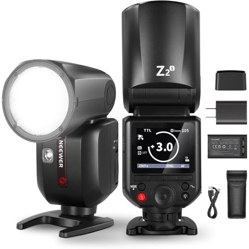 Open Box - NEEWER Z2-S 2.4G TTL Round Head Flash Speedlite for Sony with Upgraded UI and 2 Adjustable Modeling Lamps