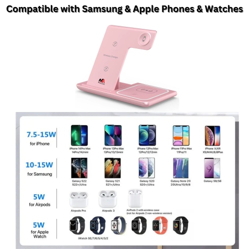 MAKATA 4-in-1 Wireless Charger Foldable Fast-Charging Station Compatible with Apple Samsung Phones Smart watches and Airpods for Home and Office