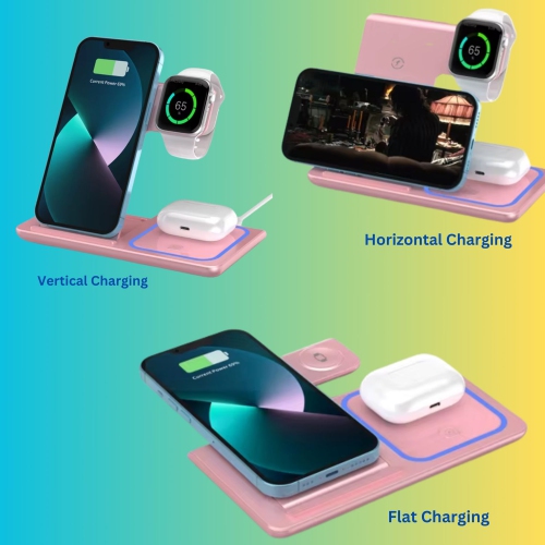 MAKATA 4-in-1 Wireless Charger Foldable Fast-Charging Station Compatible with Apple Samsung Phones Smart watches and Airpods for Home and Office