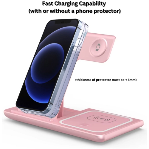 MAKATA 4-in-1 Wireless Charger Foldable Fast-Charging Station Compatible with Apple Samsung Phones Smart watches and Airpods for Home and Office