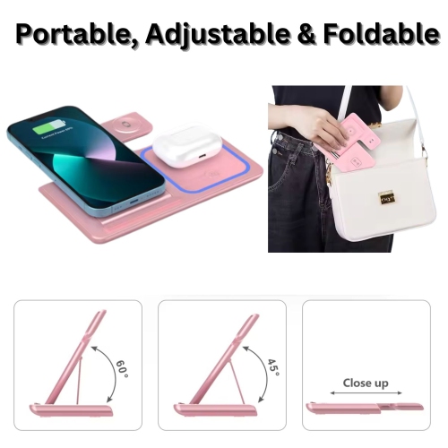 MAKATA 4-in-1 Wireless Charger Foldable Fast-Charging Station Compatible with Apple Samsung Phones Smart watches and Airpods for Home and Office