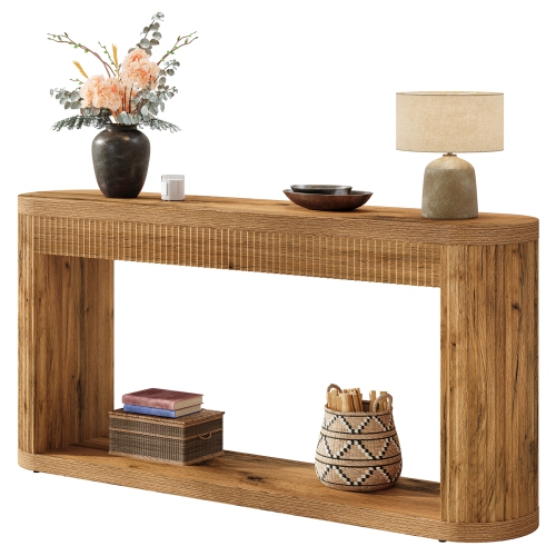 Lantine – Console cannelée de 63 po pour entrée, table de canapé en bois étroit derrière le canapé pour entrée, couloir et entrée
