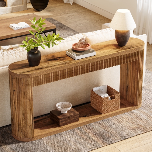 Lantine – Console cannelée de 63 po pour entrée, table de canapé en bois étroit derrière le canapé pour entrée, couloir et entrée