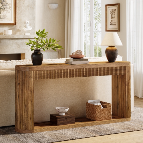 Lantine – Console cannelée de 63 po pour entrée, table de canapé en bois étroit derrière le canapé pour entrée, couloir et entrée