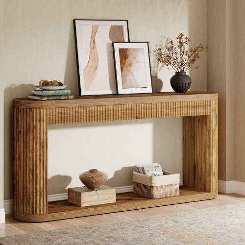 Lantine – Console cannelée de 63 po pour entrée, table de canapé en bois étroit derrière le canapé pour entrée, couloir et entrée
