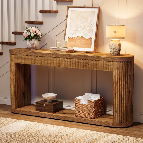 Lantine – Console cannelée de 63 po pour entrée, table de canapé en bois étroit derrière le canapé pour entrée, couloir et entrée