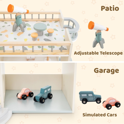 Gymax Wooden Corner Dollhouse Playset w/ 41 Pieces of Furniture and Accessories