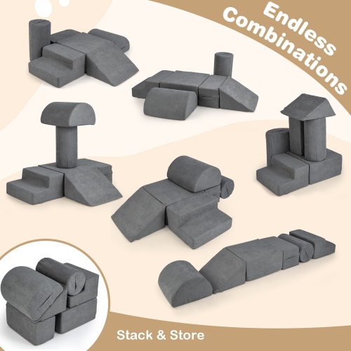 Gymax 6 Pcs Toddler Climbing Blocks w/ Handles Chenille Fabric Cover Corner Play Gym Gray