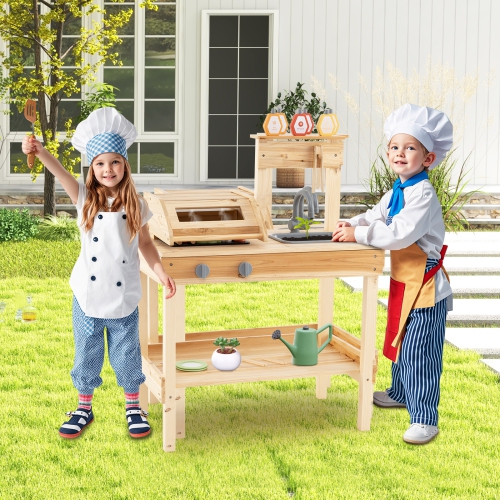 Gymax Wooden Barbecue Grill Playset w/ Play Food Grilling Tools & Accessories