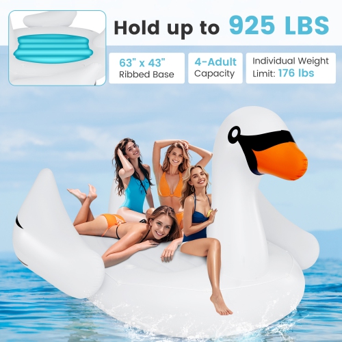 Gymax Giant Inflatable Swan Floating Island 4-Person Pool Float w/ 4 Cups Holders