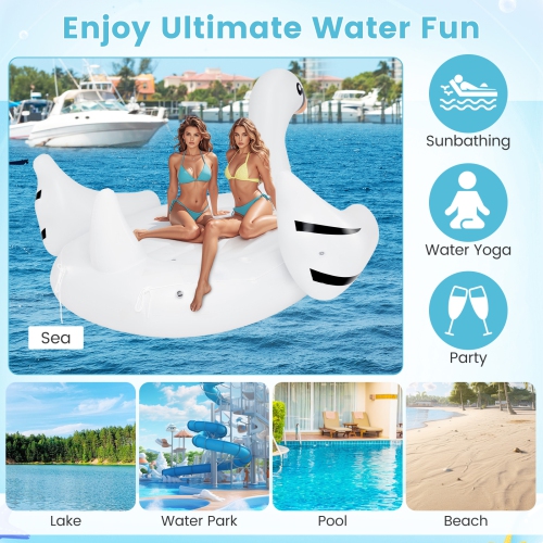 Gymax Giant Inflatable Swan Floating Island 4-Person Pool Float w/ 4 Cups Holders