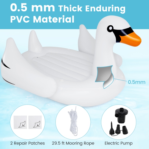 Gymax Giant Inflatable Swan Floating Island 4-Person Pool Float w/ 4 Cups Holders
