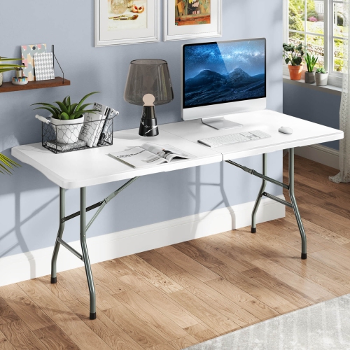 Gymax 3 PCS Folding Picnic Table Set w/ 6 ft Table & 2 Benches HDPE Tabletop Bench Top Coffee