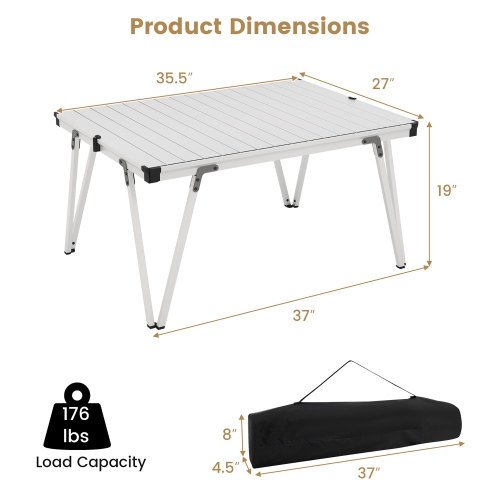 Gymax Folding Camping Table w/ Storage Bag & Waterproof Desktop Aluminum Structure