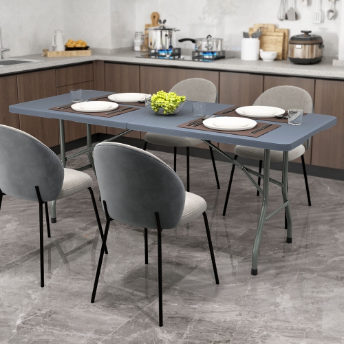 Gymax 6 ft Portable Folding Table w/HDPE Tabletop Safe Lock Mechanism Carrying Handle