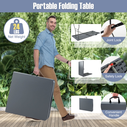 Gymax 6 ft Portable Folding Table w/HDPE Tabletop Safe Lock Mechanism Carrying Handle